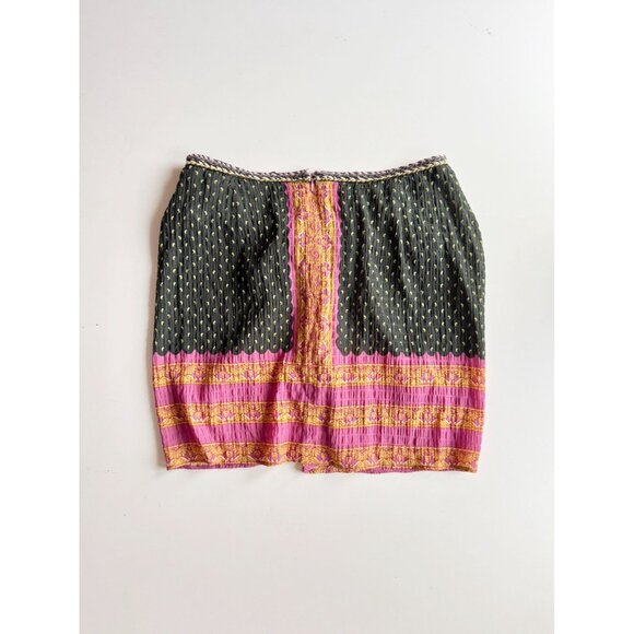 ZARA Green Pink Printed Beaded Front Tie Mini Pareo Sarong Skirt, Size L - Picture 5 of 13